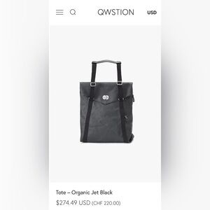 QWSTION Tote - Organic Jet Black Bag $274